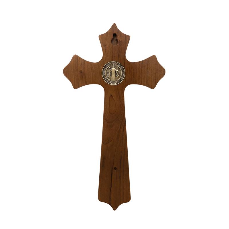 Crucifixo Madeira Moldado Parede 25cm C/Sao Bento - Hesed