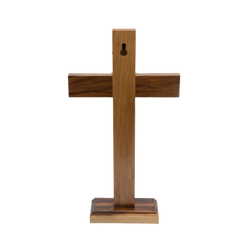 Crucifixo Madeira Tradicional 26cm Mesa Ouro Velho - Hesed