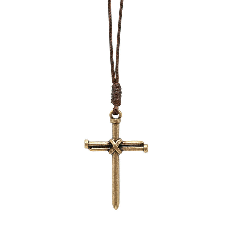 Colar Cruz Prego Grande Ouro Velho - Hesed